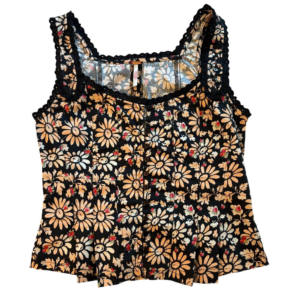 Free People Sunflower Button Up Sleeveless Corset Top XS